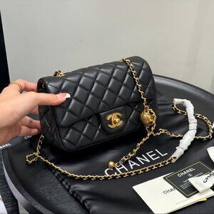 Chanel Mini Black Lambskin Rectangular Pearl Crush Flap Bag